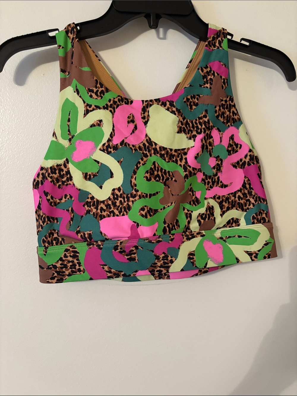 Fabletics Neon Floral & Leopard Print Sports Bra - Pink, Green, Brown